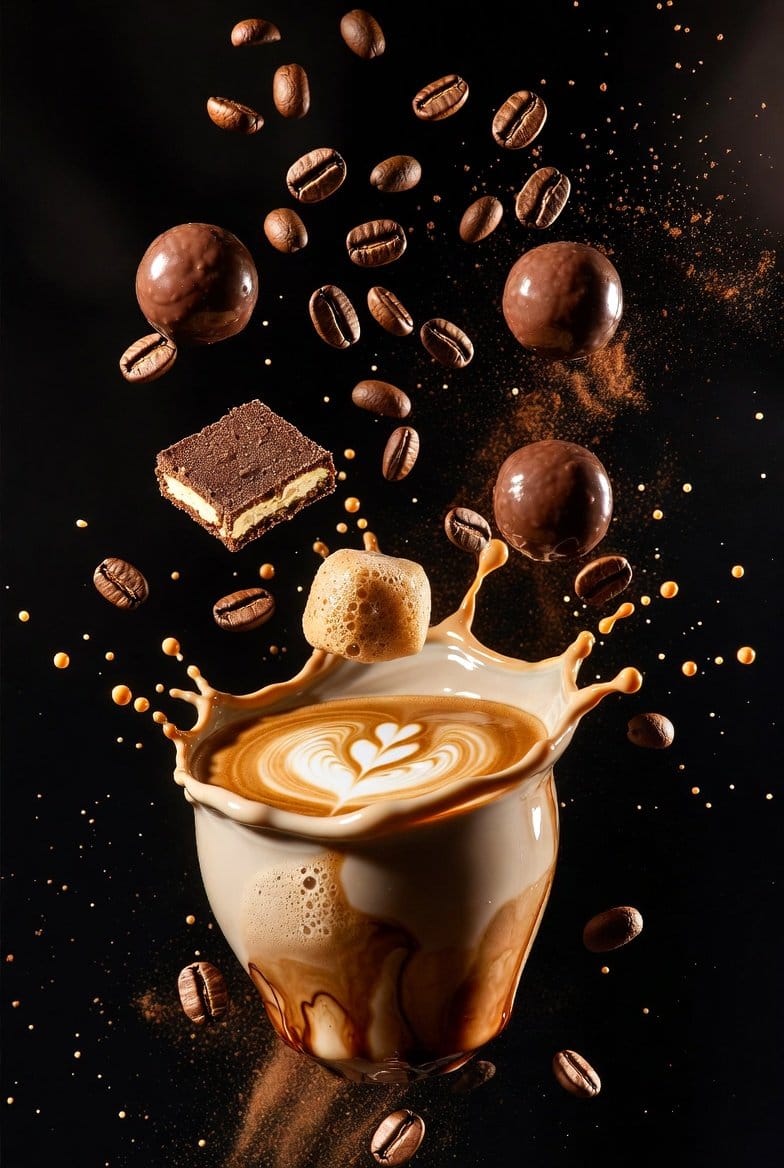 Ultra-Cinematic Splash Photography of Coffee and Chocolate - AI Generated Realistic Style Image Example