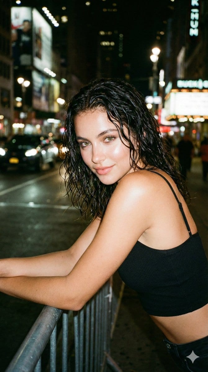 Ultra-Detailed Night City Portrait with Flash Photography Style - Промпт ИИ