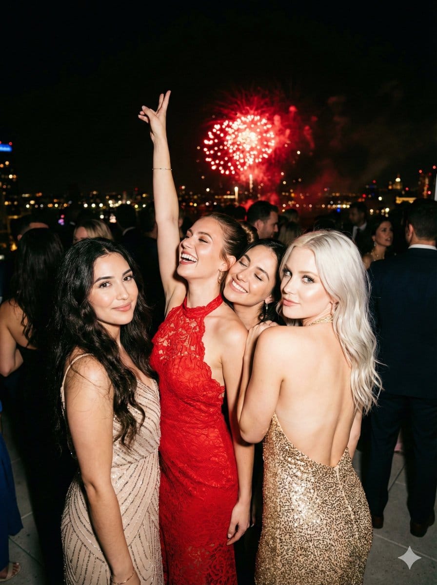 Ultra-Photorealistic Group Portrait: New Year's Eve Party - KI-Prompt