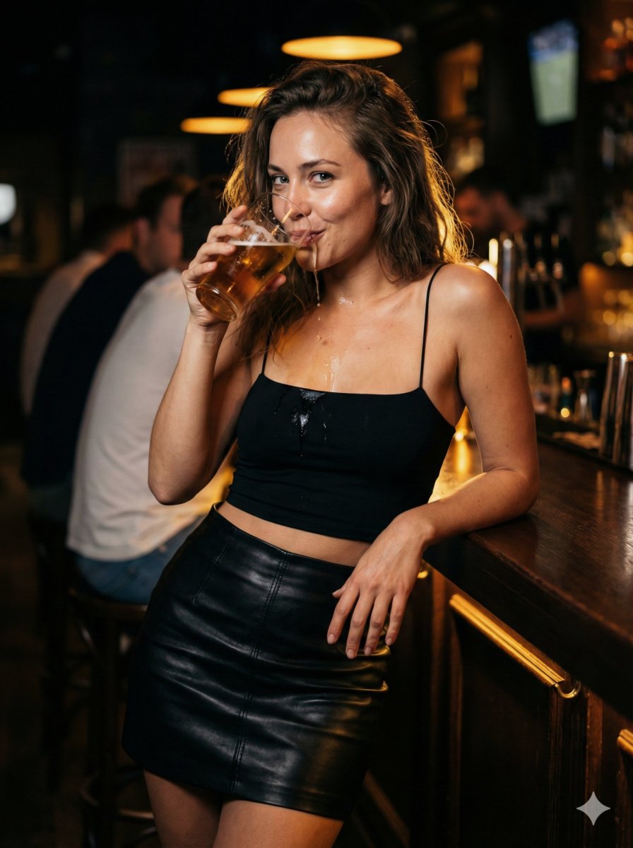Preview image for Ultra-Photorealistic Nightlife Portrait with Spilled Beer prompt