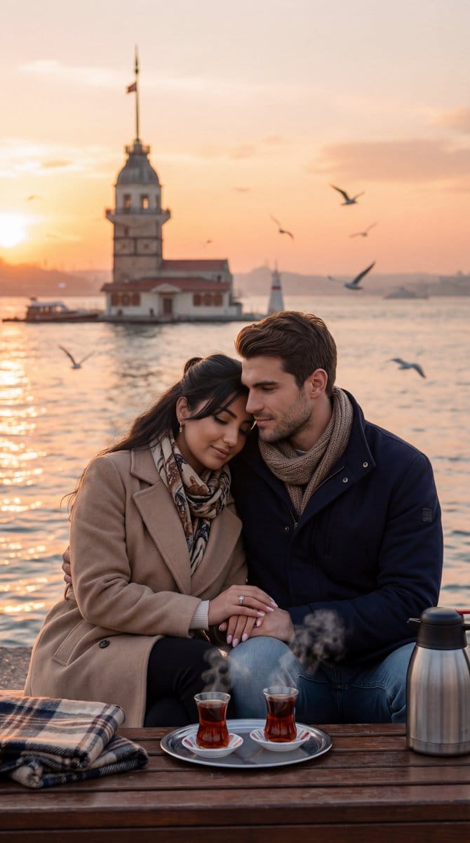 Ultra-Photorealistic Romantic Film Still (Uskudar Sunset) - AI 프롬프트