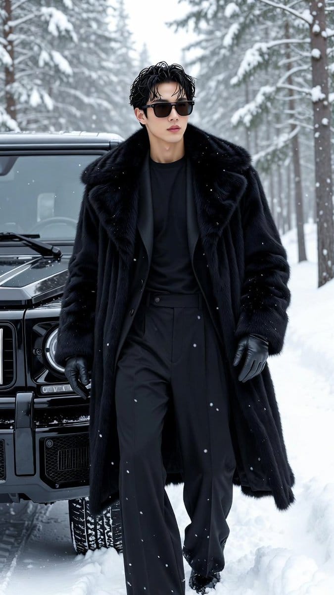 Ultra-Photorealistic Winter Fashion Portrait with G-Wagon - AI 프롬프트