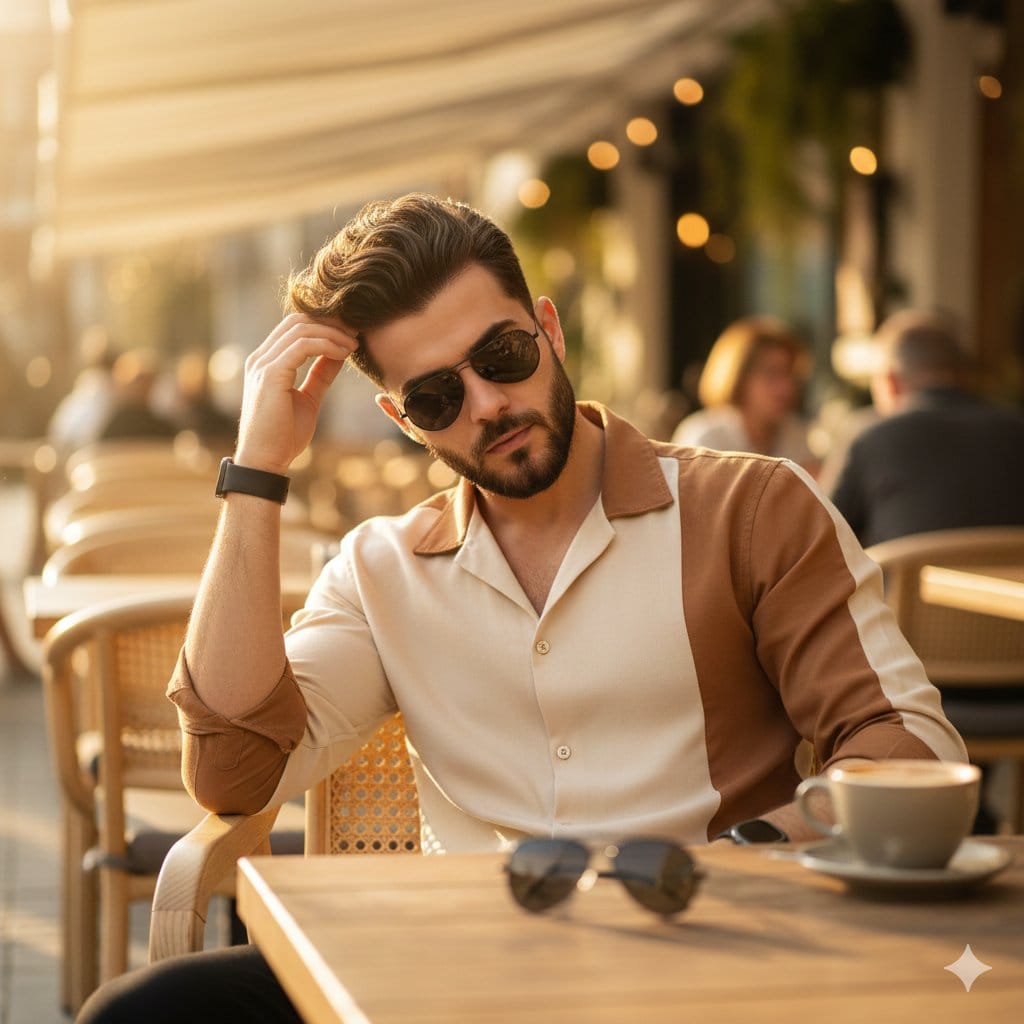 Ultra-Realistic 8K Lifestyle Portrait at Modern Café - AI 프롬프트