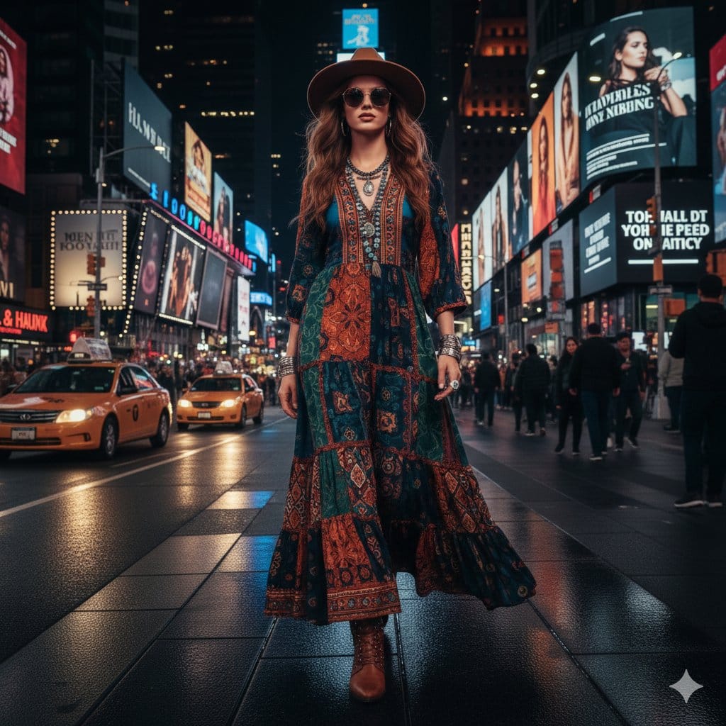 Ultra-realistic cinematic western fashion in Times Square prompt - AI提示词