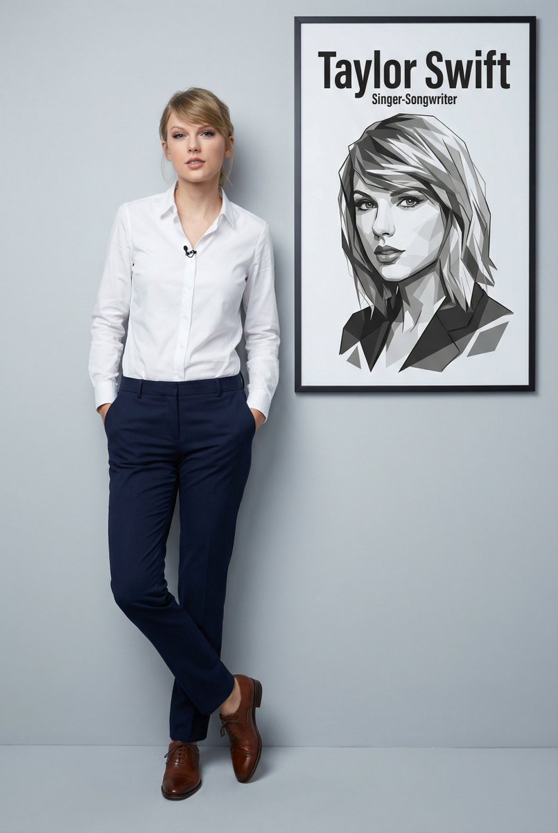 Ultra-realistic full body portrait of Taylor Swift with graphic overlay - AI Art AI Generated Artwork