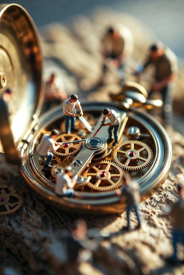 Ultra-realistic Macro Scene of Restoration Workers - Prompt de IA