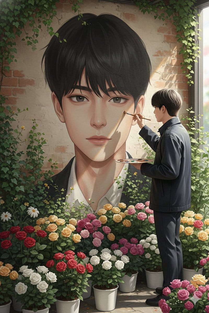 Ultra-Realistic Portrait of an Artist Painting a Self-Mural - AI 프롬프트