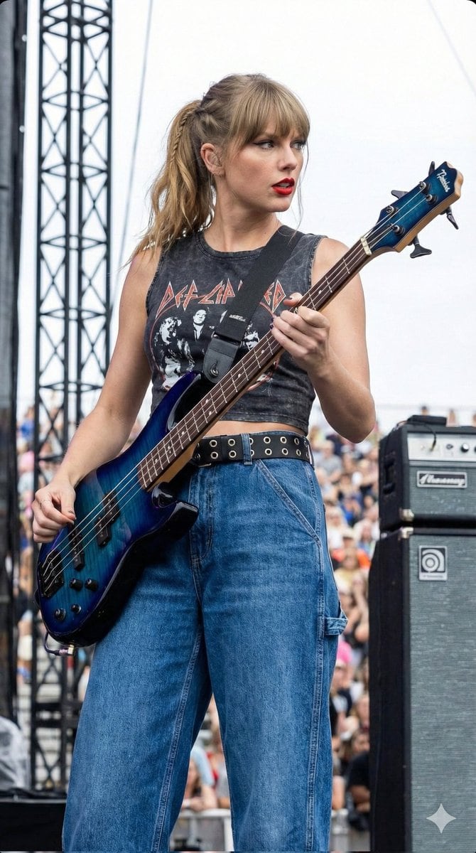 Ultra-Realistic Portrait of Female Bass Guitarist Performing Live - AI提示詞