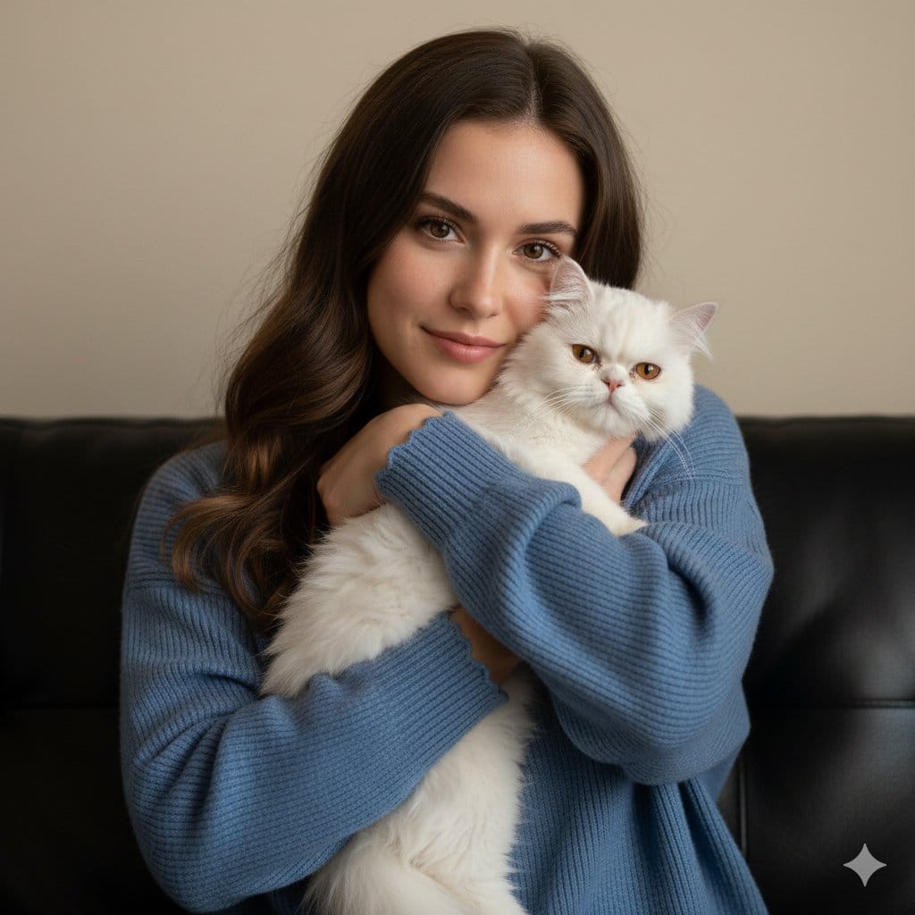 Ultra-Realistic Portrait of Woman Hugging a Persian Cat - AI 프롬프트