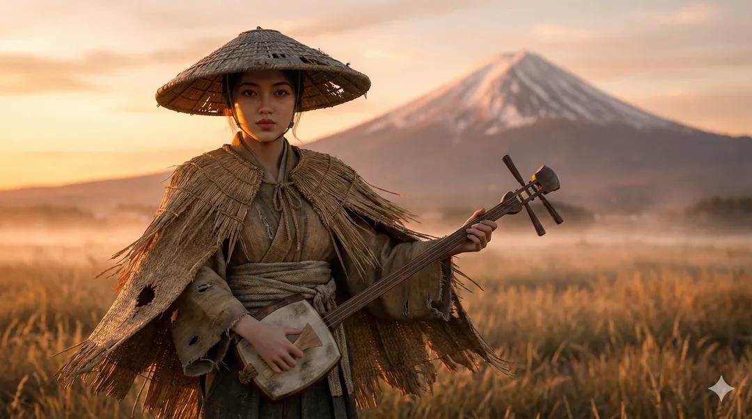 Ultra-Realistic Ronin Musician Portrait at Sunset - Prompt de IA