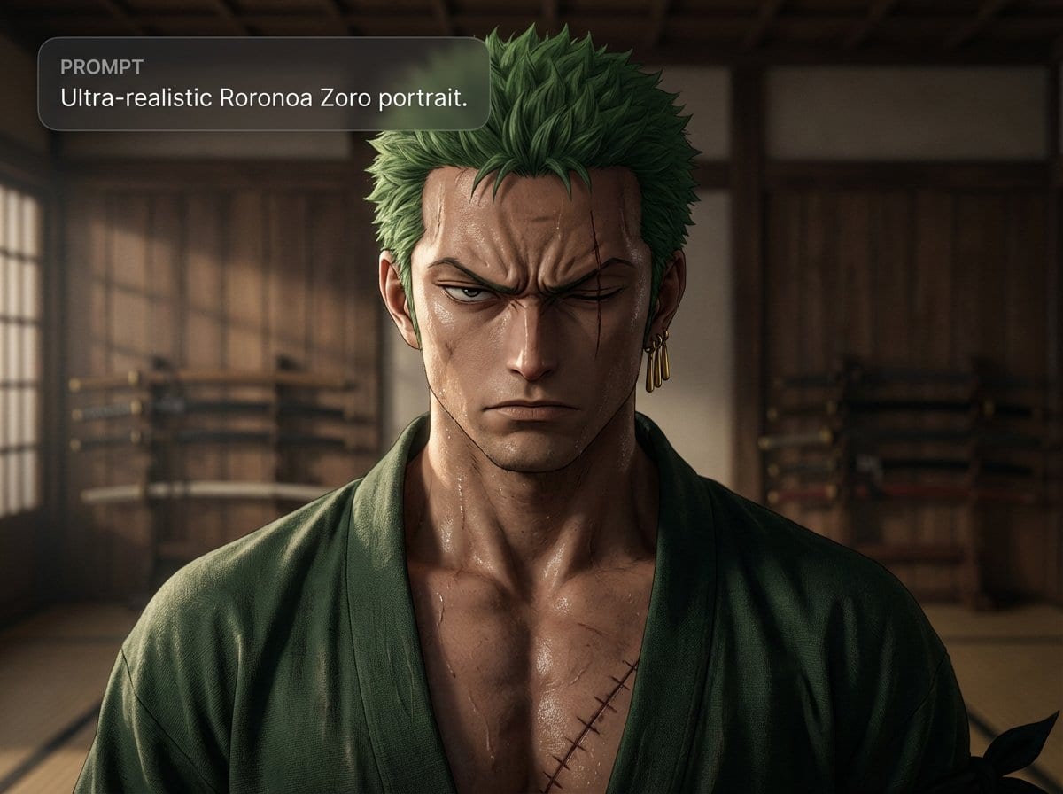 Ultra-realistic Roronoa Zoro portrait - KI-Prompt