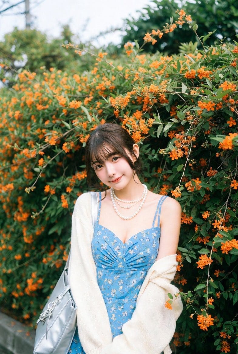 Ultra-Realistic Street-Garden Portrait of an Asian Idol - AI Prompt