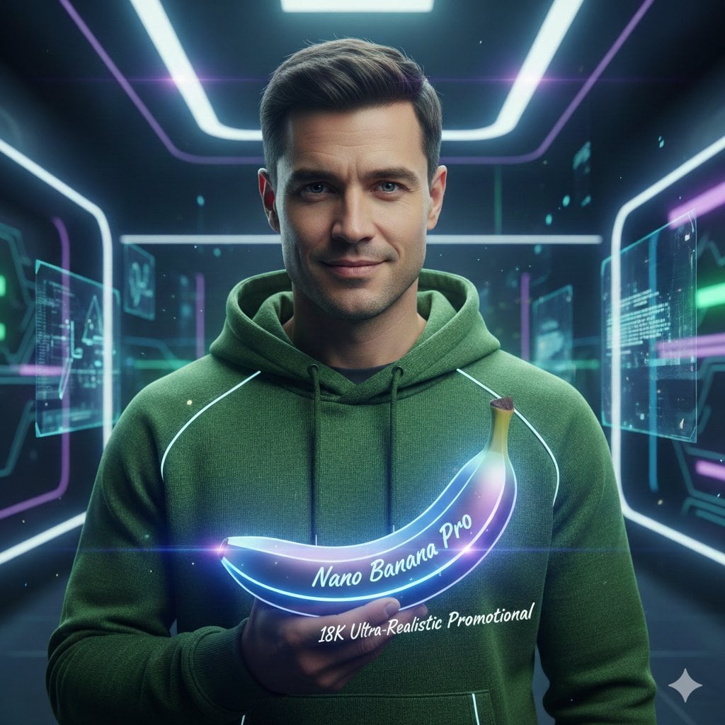 Ultra-Realistic Studio Portrait of Man in Green Hoodie - AI 프롬프트