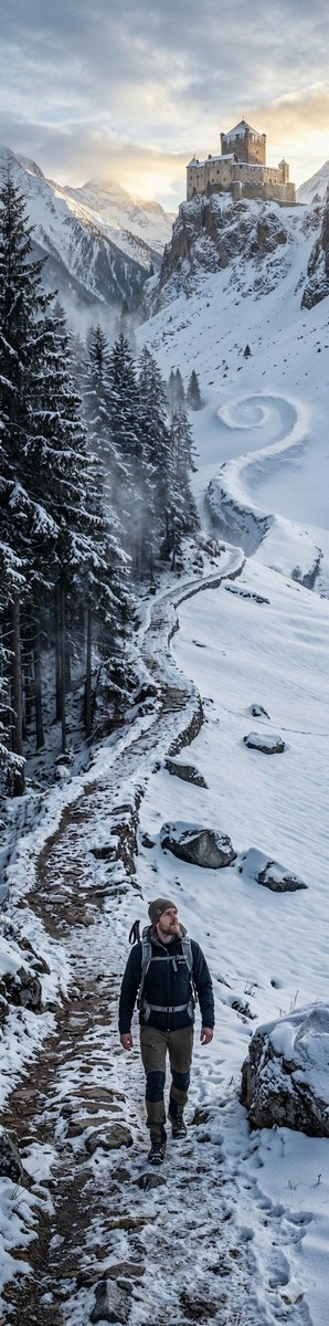 Preview image for Ultra-Realistic Vertical Panorama of Swiss Alps with Mythological Hint prompt
