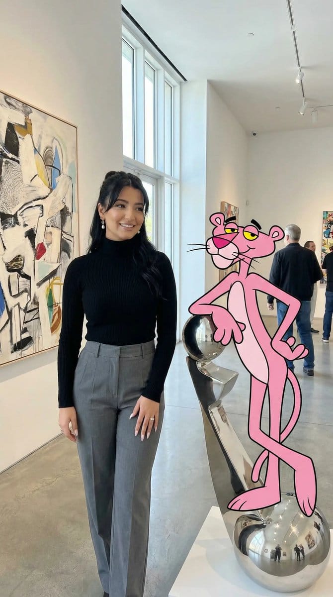 Ultra Photoreal Cartoon Reality Scene with Pink Panther - AI Generated Realistic Style Image Example