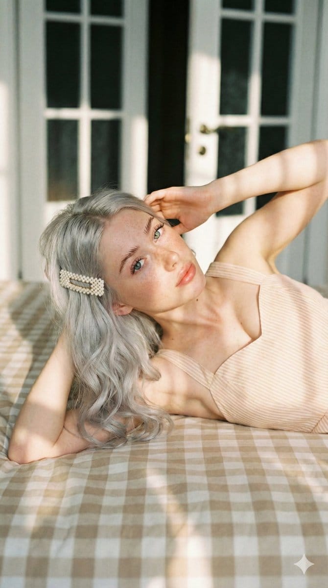 Ultra Photorealistic Portrait of a Young Woman Lying Down - Prompt IA