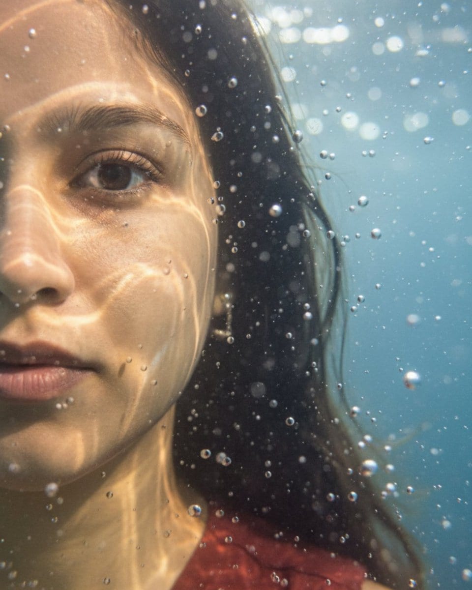 Underwater macro portrait (left half of face) - Промпт ИИ