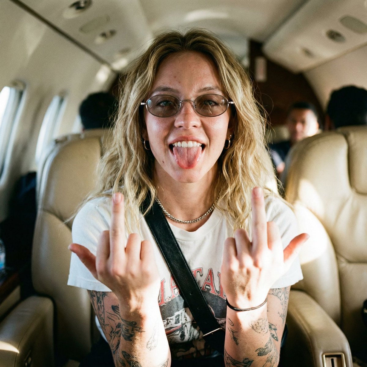 Preview image for Unfiltered Paparazzi-Style Portrait in a Private Jet prompt