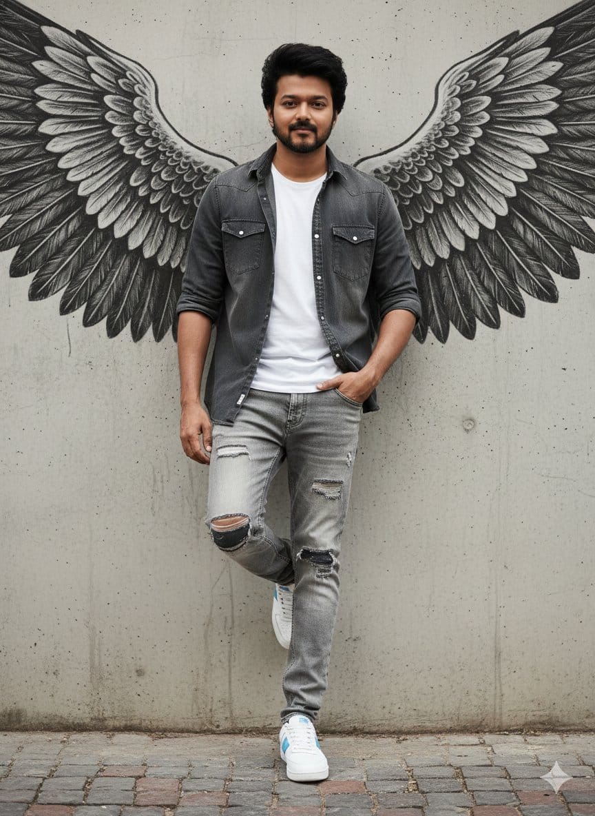 Urban Cinematic Portrait with Painted Angel Wings - AIプロンプト