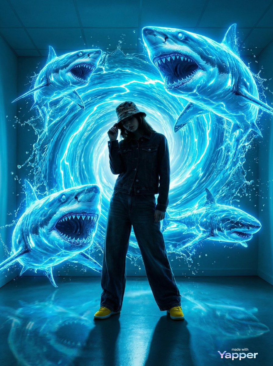Preview image for Urban Fantasy Summoning Scene with Liquid Sharks prompt