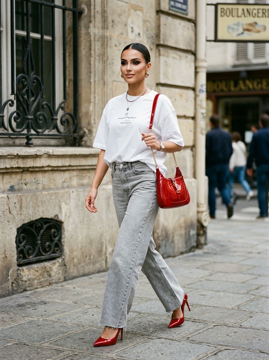 Preview image for Urban Street Fashion with Red Accents prompt