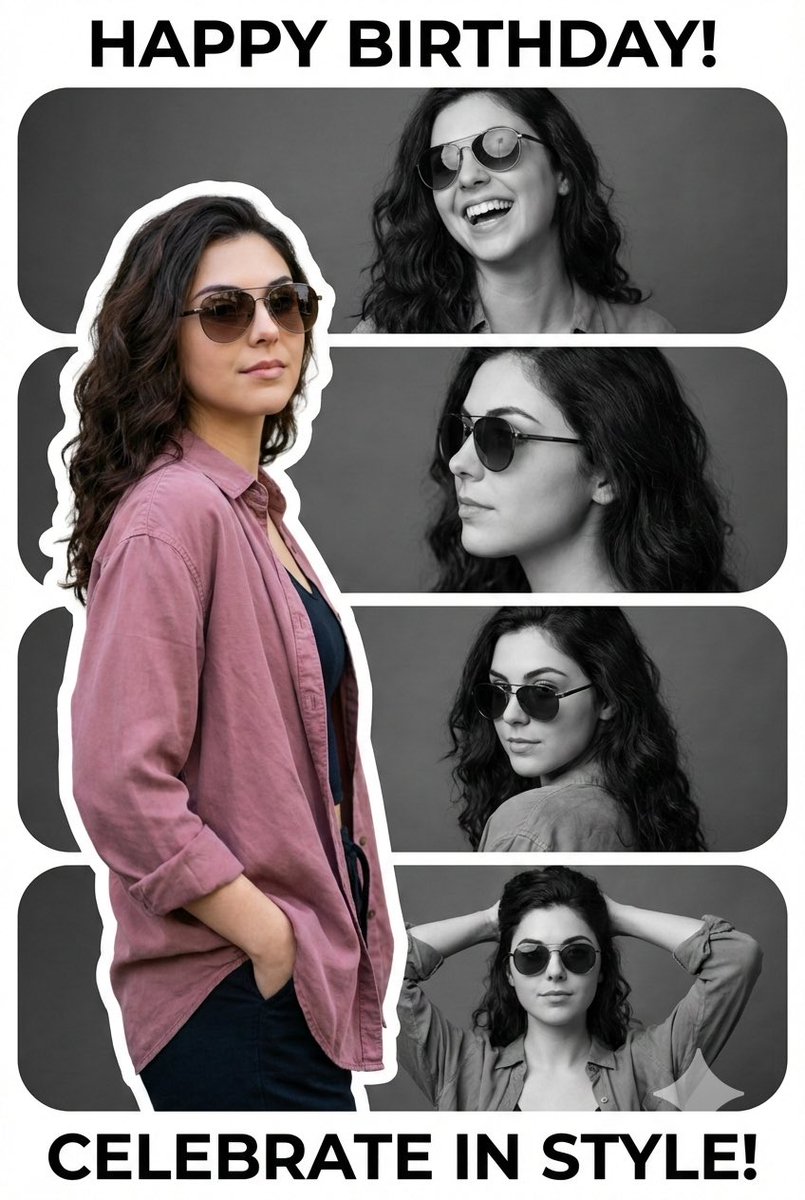 Preview image for Vertical Birthday Poster Collage with Cinematic Monochrome Photos prompt