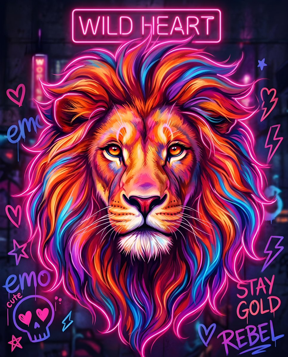 Preview image for Vibrant Neon Majestic Lion prompt