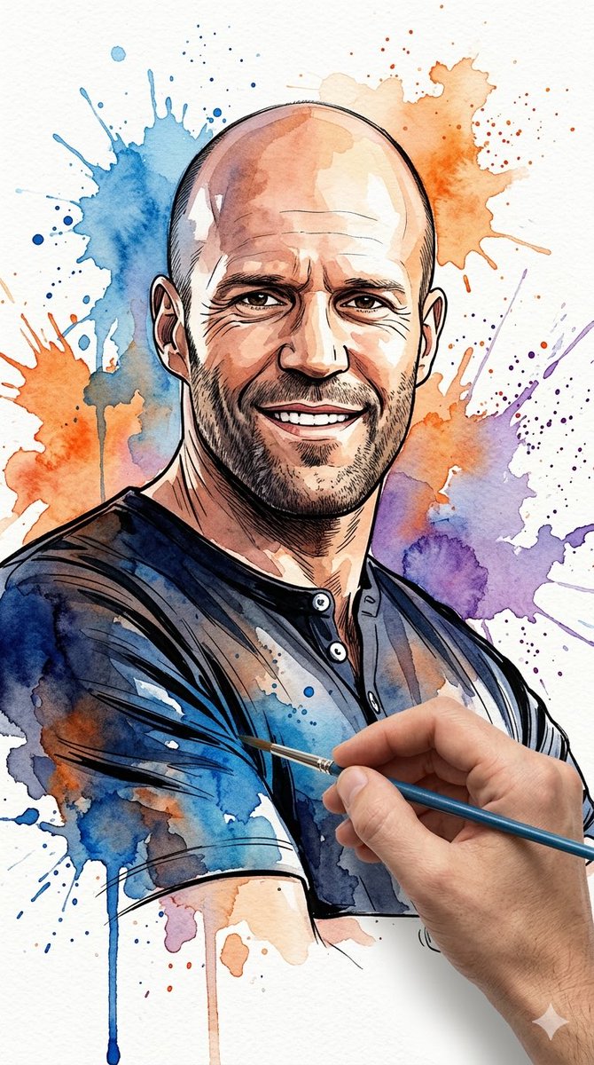 Preview image for Vibrant Watercolor Portrait with Dynamic Paint Splashes prompt