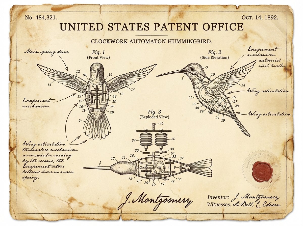 Vintage Patent Document for an Invention - AI Generated AI Art Style Image Example