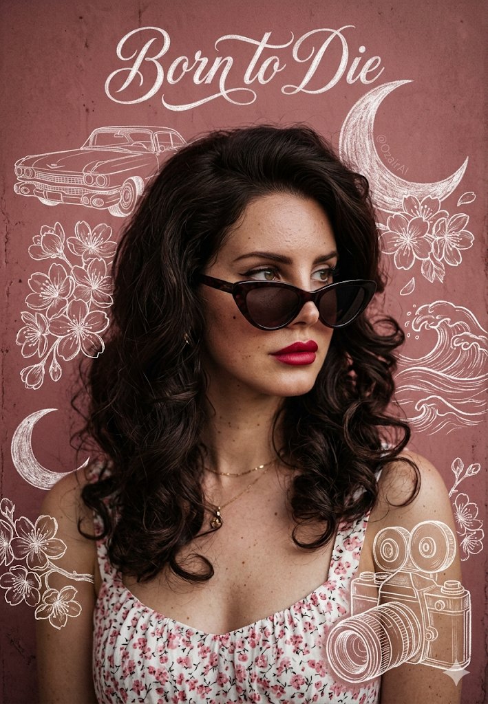 Preview image for Vintage Born To Die Portrait with Chalk Doodles prompt