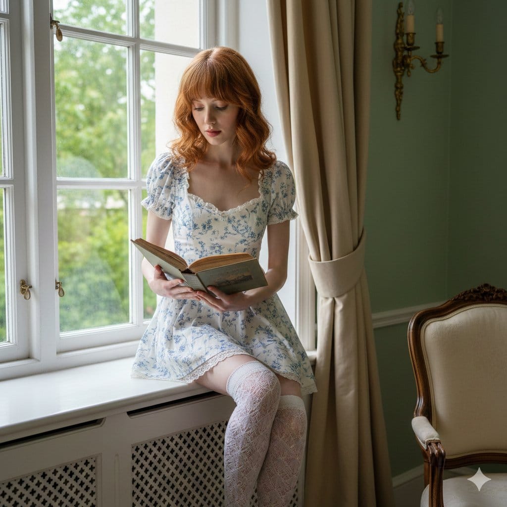 Vintage Interior Portrait with Copper Hair - AI 프롬프트