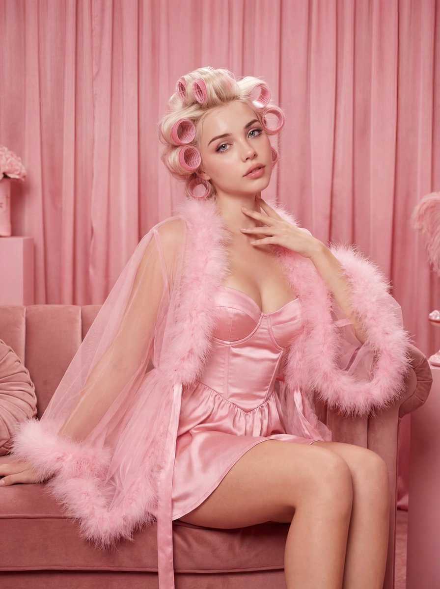 Vintage Pink Monochromatic Boudoir Editorial Portrait