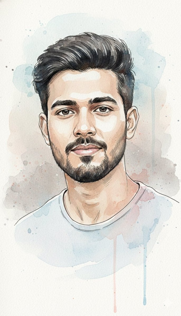 Watercolor and Ink Portrait with Identity Lock - AI Generated Character Style Image Example