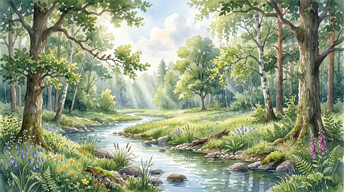 Preview image for Watercolor Forest Clearing with Stream prompt