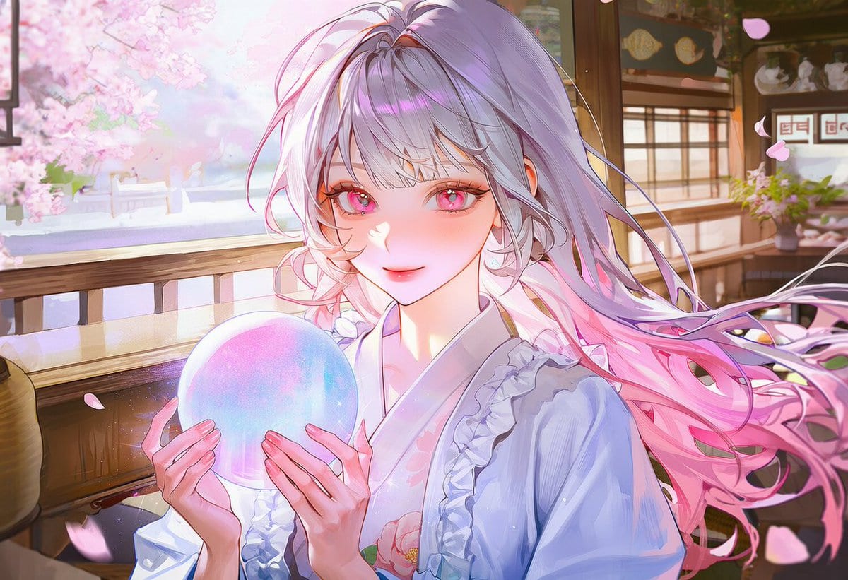 Watercolor Japanese Spring Fortune Teller Cafe Prompt - نص توجيهي للذكاء الاصطناعي