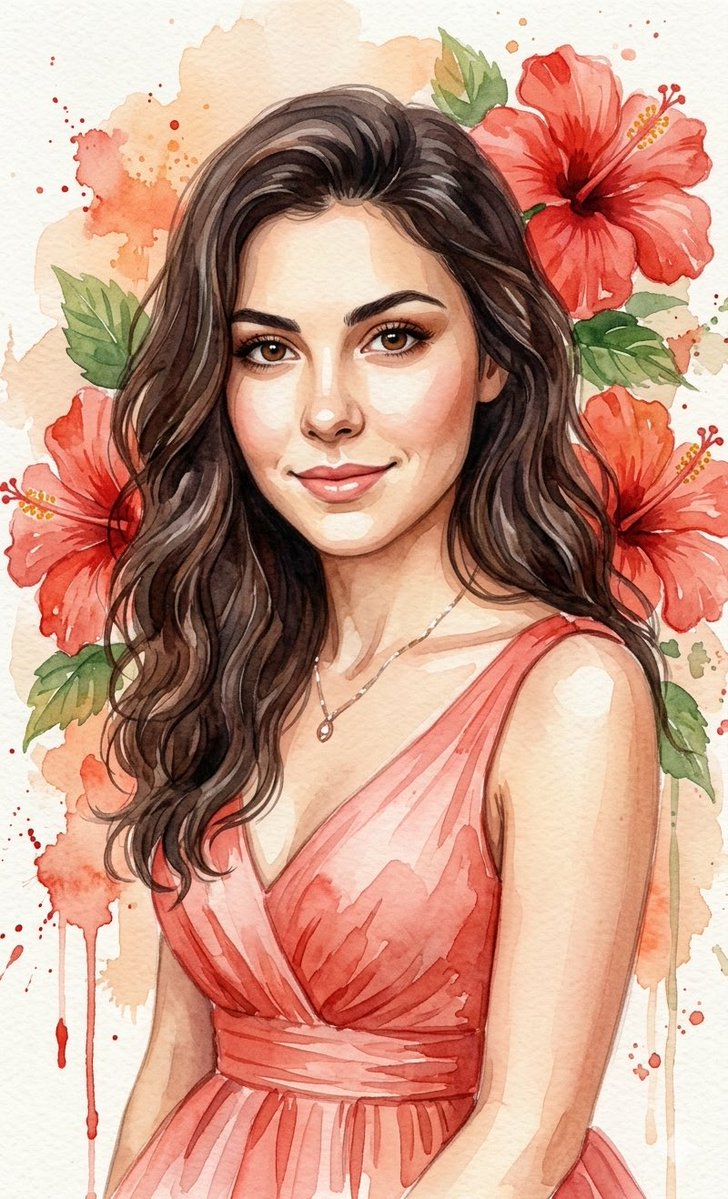 Preview image for Watercolor Portrait with Hibiscus Prompt prompt