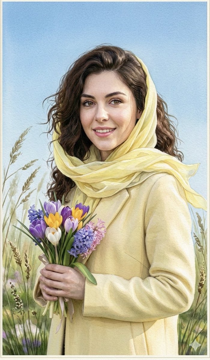 Watercolor Spring Greeting Card Portrait - AI Art AI Generated Artwork