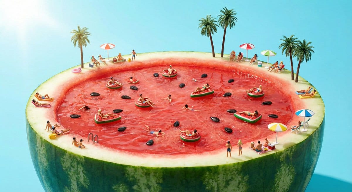 Watermelon swimming pool micro-world - AI Generated AI Art Style Image Example