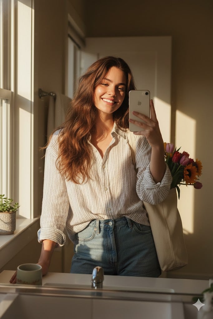 Weekend Farmers Market Mirror Selfie (Reference Image Required) - AI Prompt