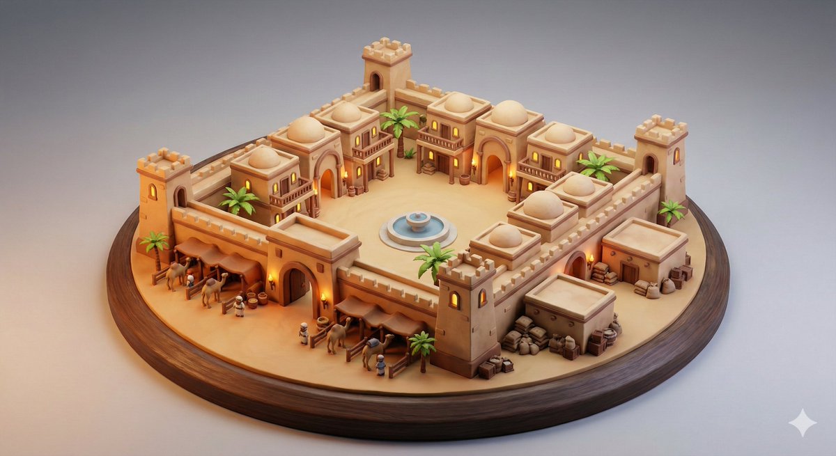 Preview image for Whimsical Diorama of a Fortified Desert Caravanserai prompt