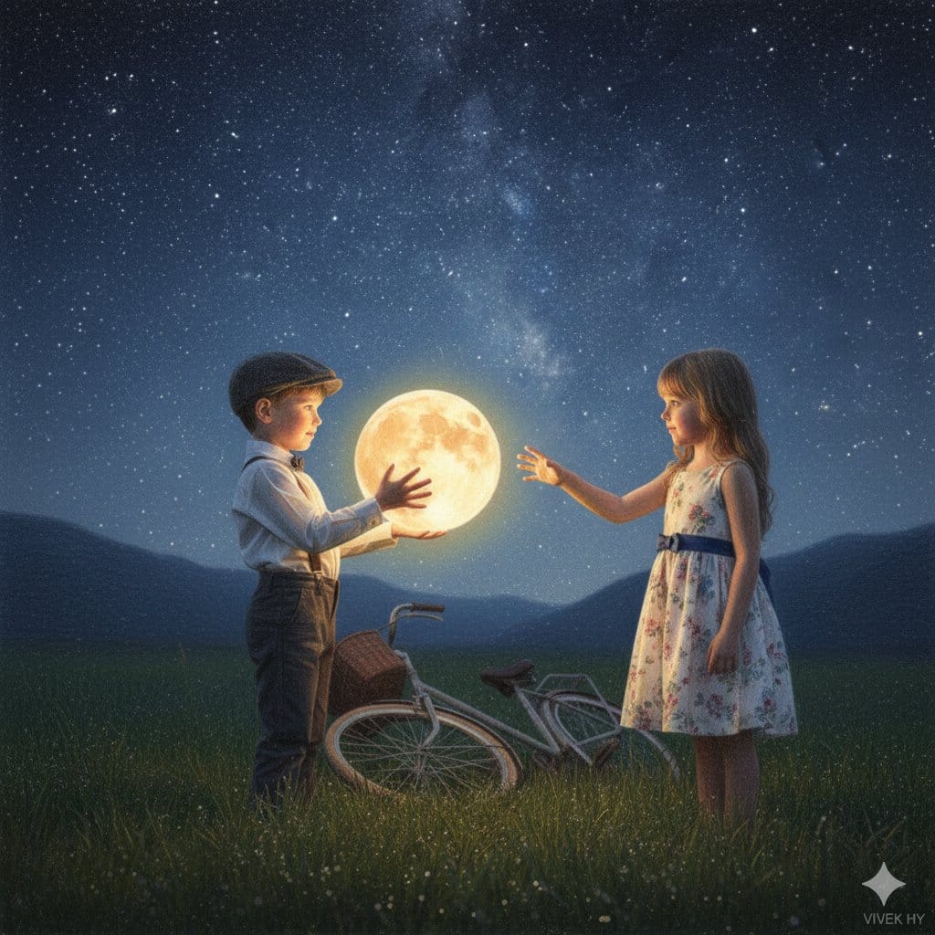Whimsical Fantasy: Kids Holding a Glowing Moon (JSON) - Prompt IA