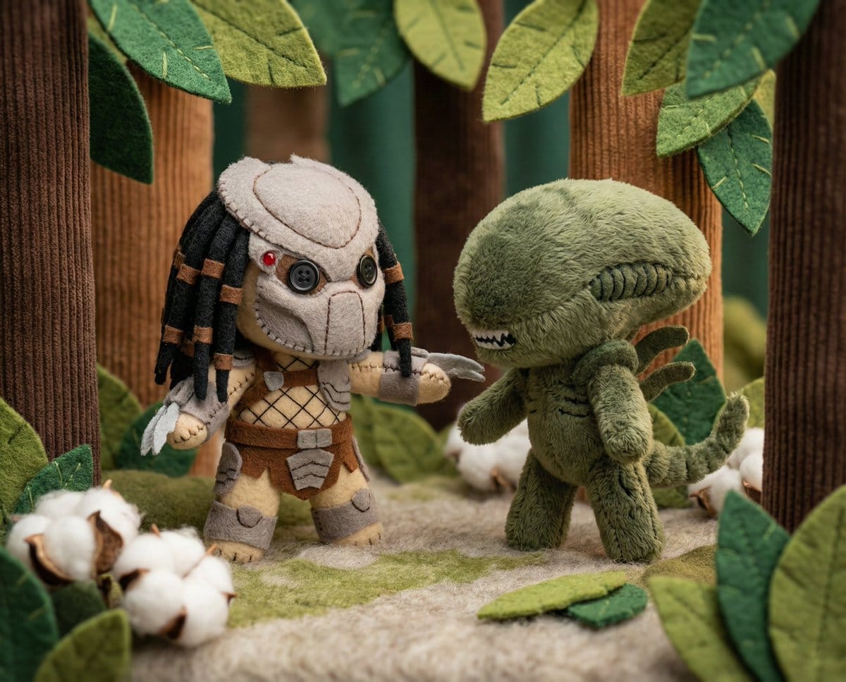 Whimsical Plush Toy Diorama of Little Red Riding Hood - Prompt IA