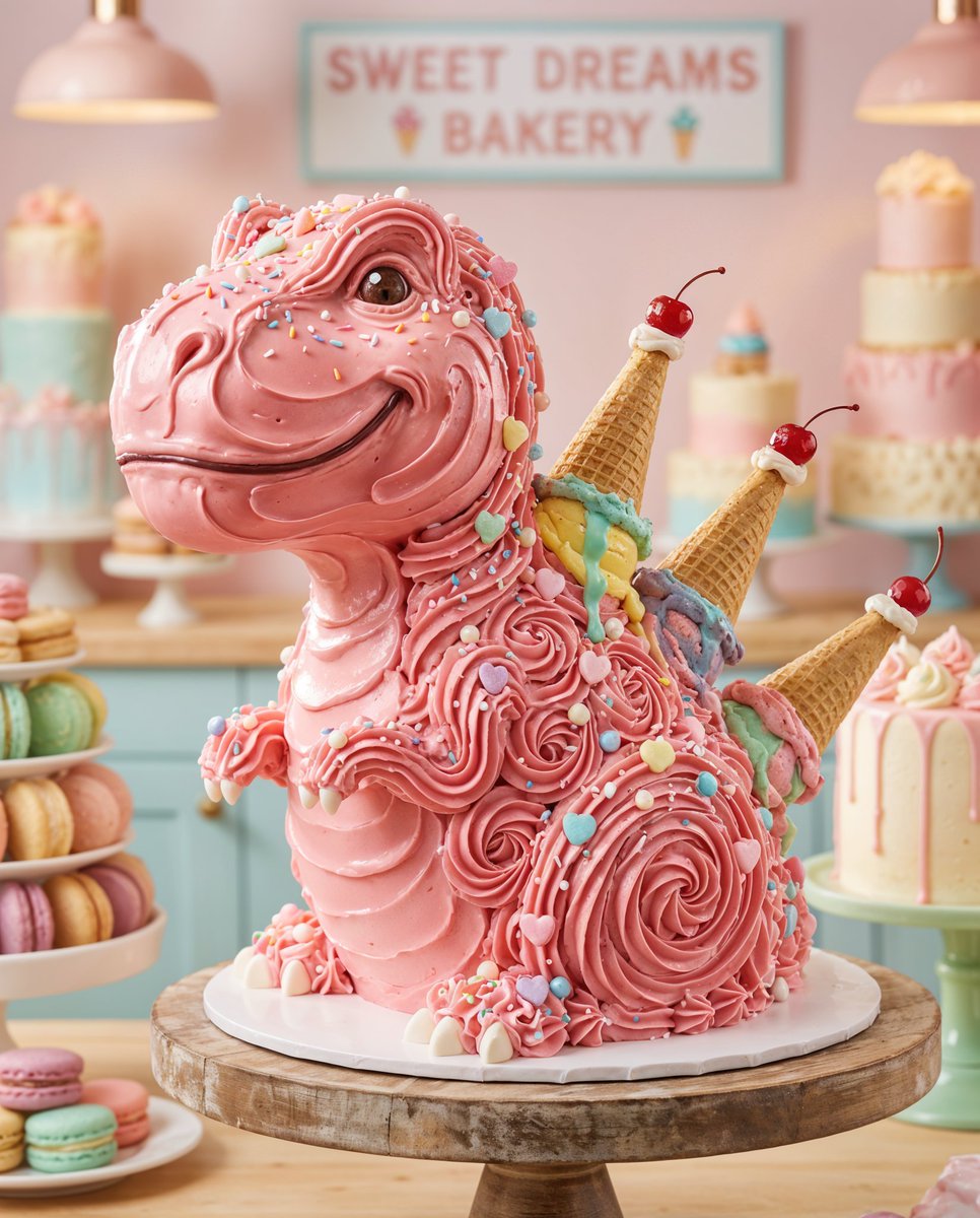 Preview image for Whimsical T-Rex Made of Pink Frosting prompt