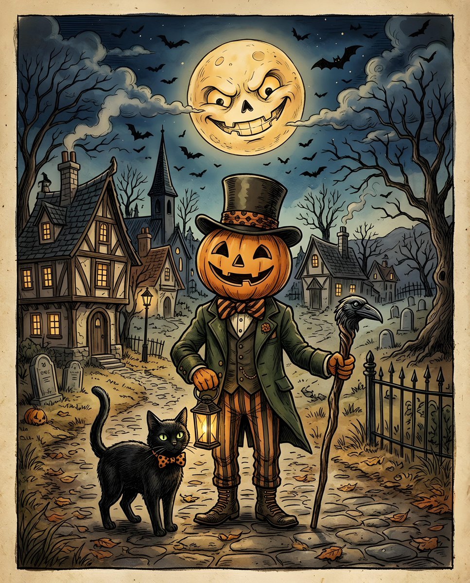 Preview image for Whimsical Vintage Halloween Illustration prompt