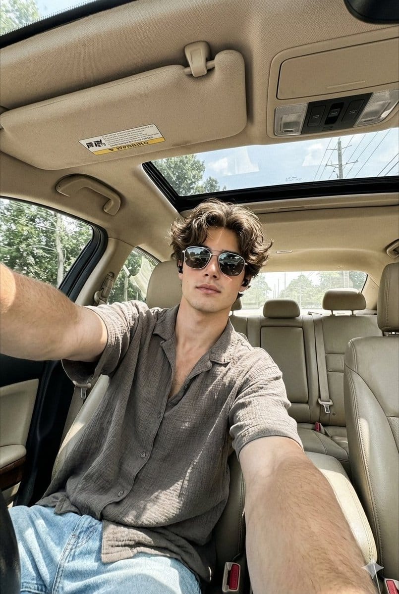 Wide-Angle Car Selfie Replication Prompt - AI Generated AI Art Style Image Example