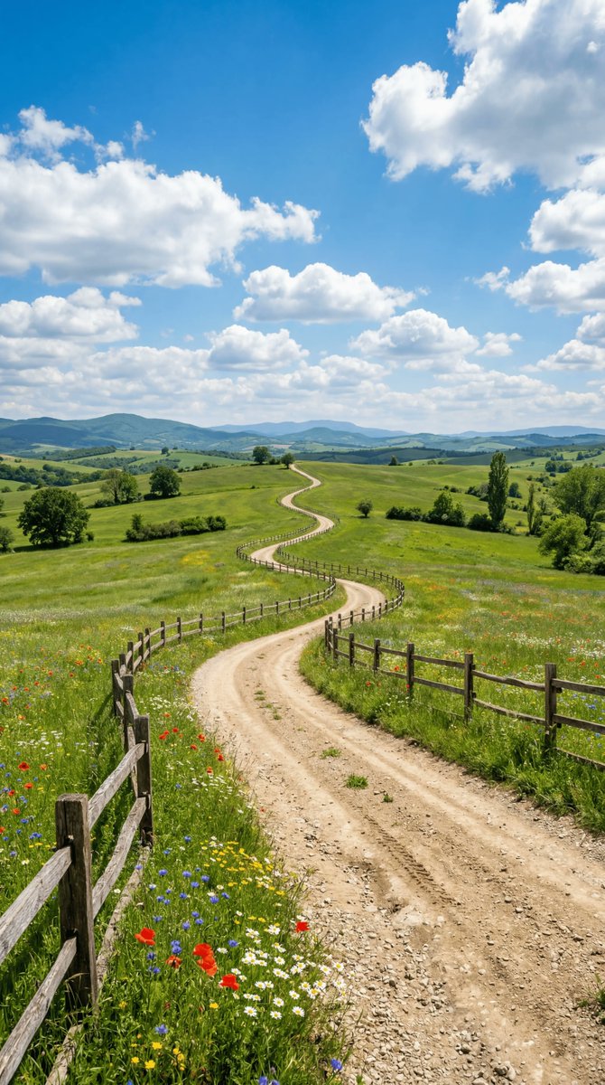 Preview image for Wide-angle landscape prompt of a dirt road prompt