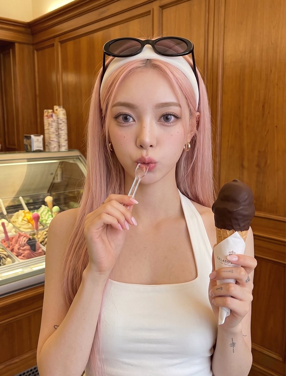 Preview image for Woman with Ice Cream Shop Portrait prompt
