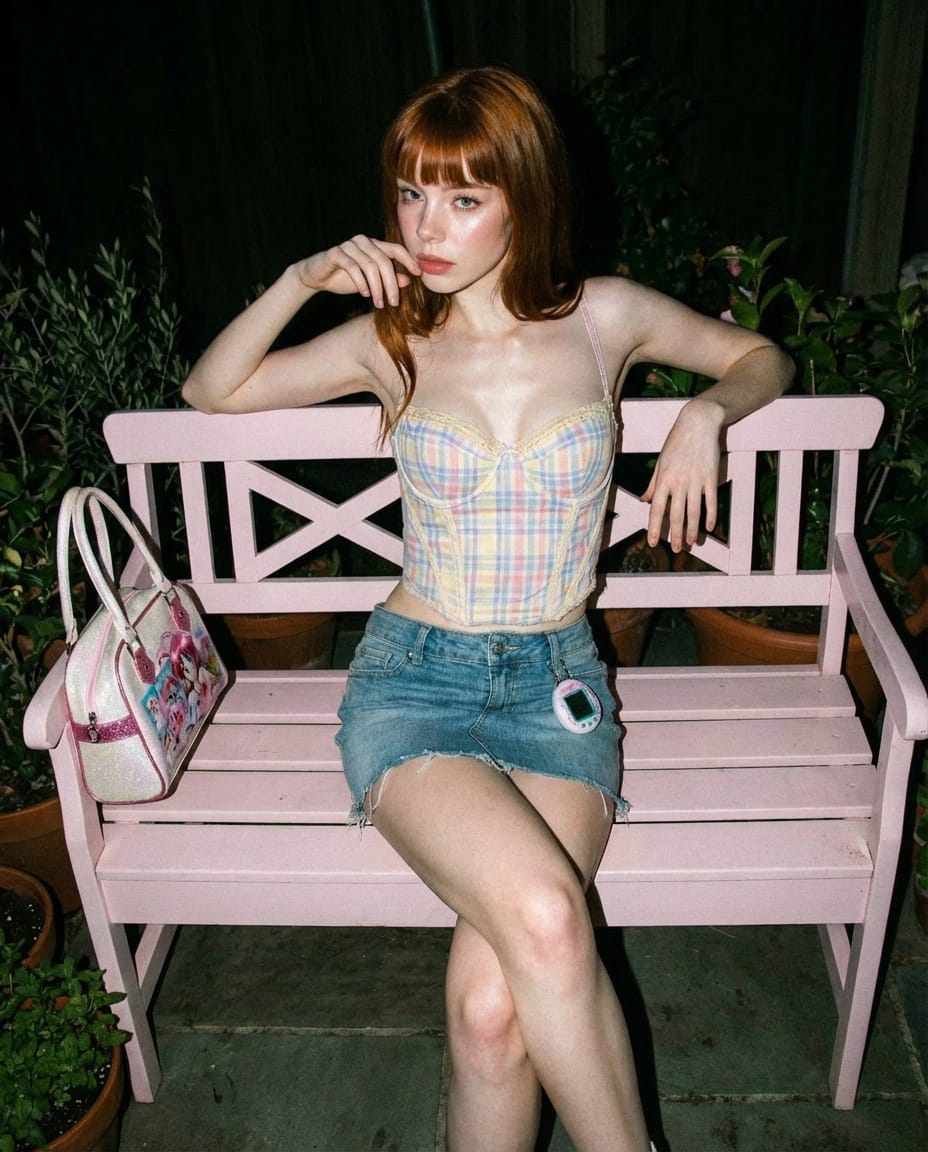 Y2K Nighttime Fashion Editorial with Direct Flash - AI Generated Realistic Style Image Example
