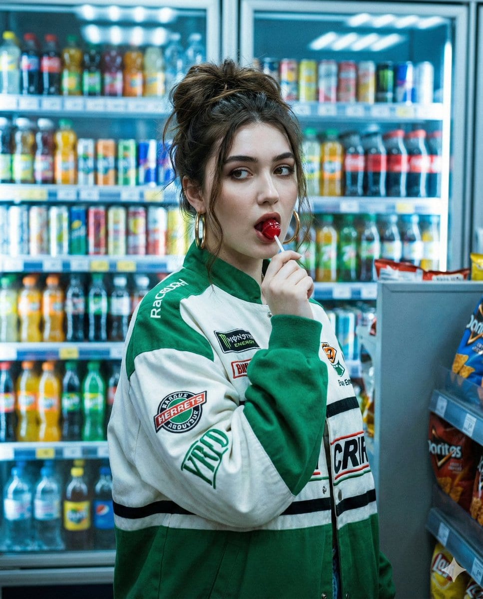 Y2K Cinematic Portrait in a Convenience Store