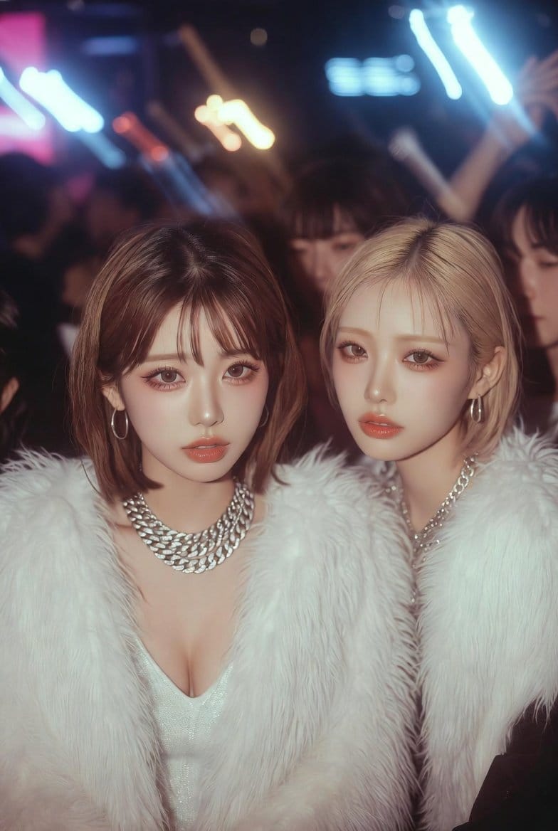 Y2K Nightclub Snapshot with Flash Photography - AI 프롬프트